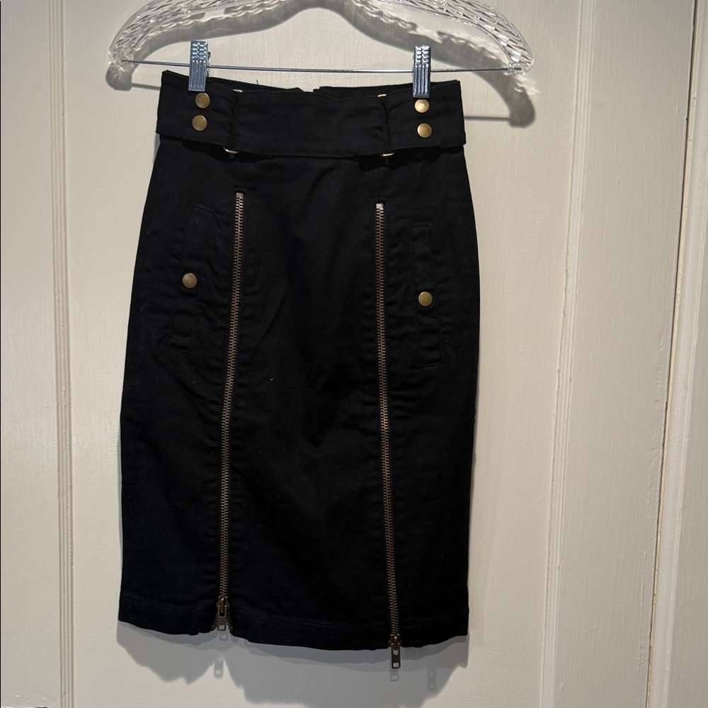 French Connection Black Pencil Skirt with Gold Accents